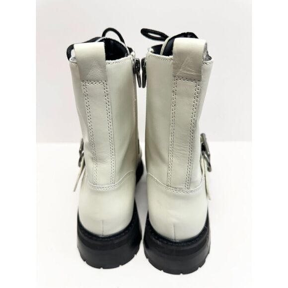 Dolce Vita Combat Boots Size 8 White Leather Round Toe Lace Up Buckle Detail NEW - Picture 5 of 10